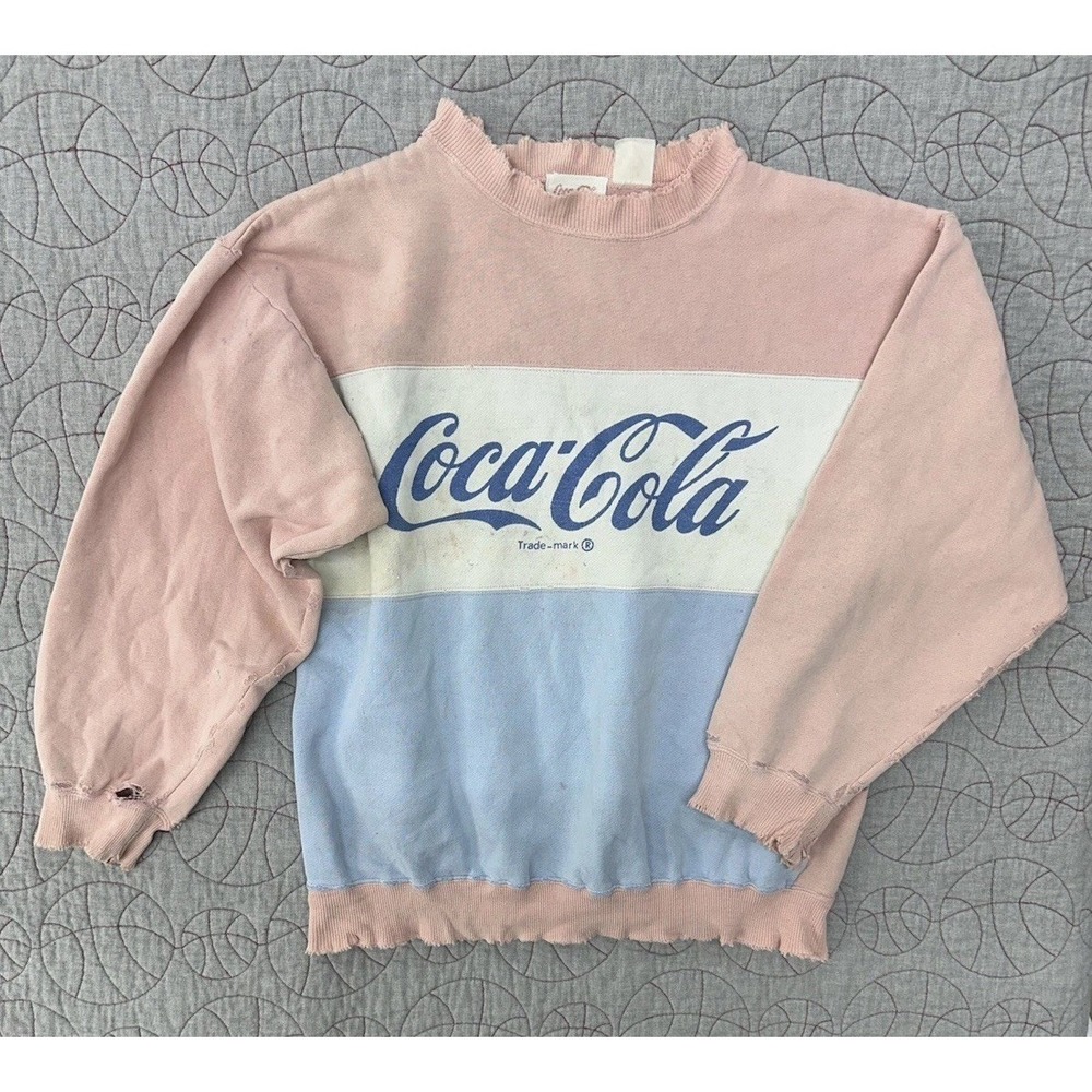 VTG 1996 Coca Cola Crewneck Sweatshirt Colorblock Embroidered Large‎ DESTROYED